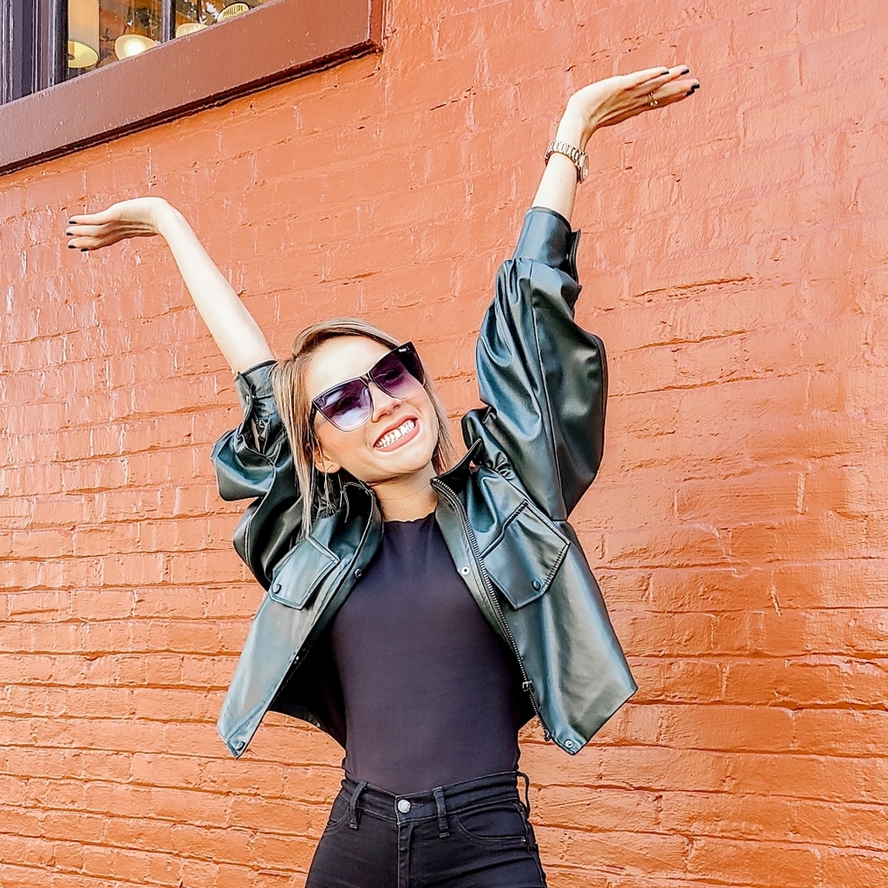 Zara olive green leather jacket